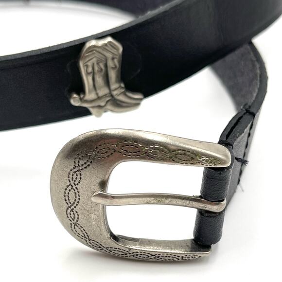 WESTERN Boho belt with conchos black leather silver pewter tip and buckle LARGE main image 10